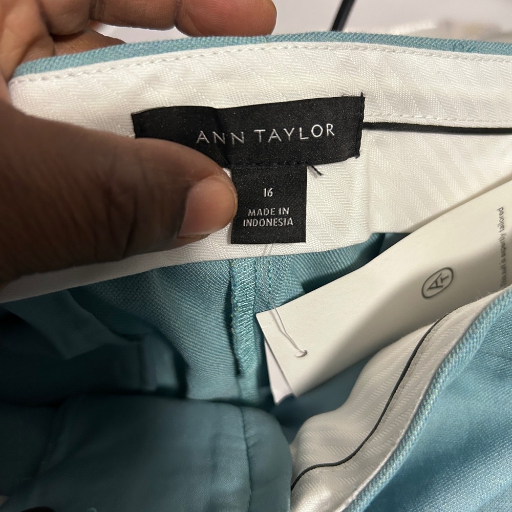 Ann Taylor Wide Leg Trousers The Suiting Collection Teal Blue Size 16 NWT - Picture 8 of 9